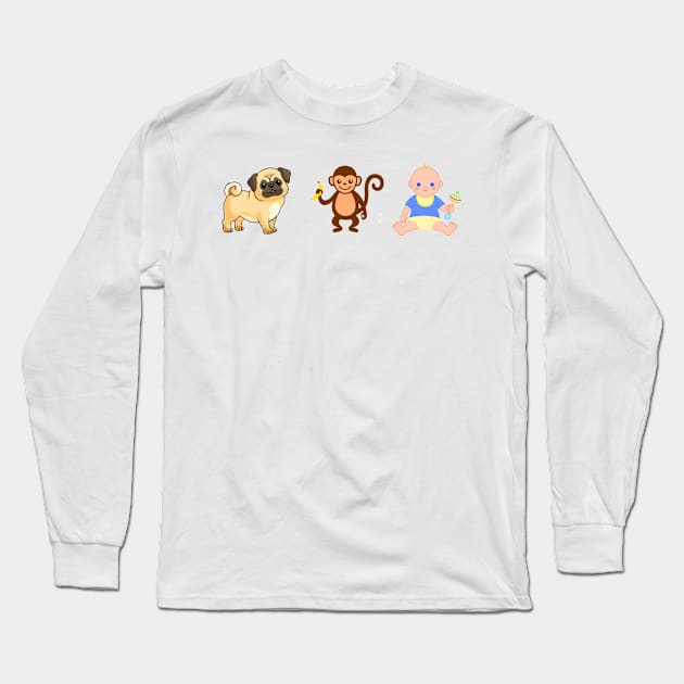 PuppyMonkeyBaby Shirt Long Sleeve T-Shirt by deidrelynn